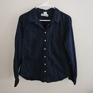 L.O.G.G Women's Navy Polka Dot Button Down Shirt